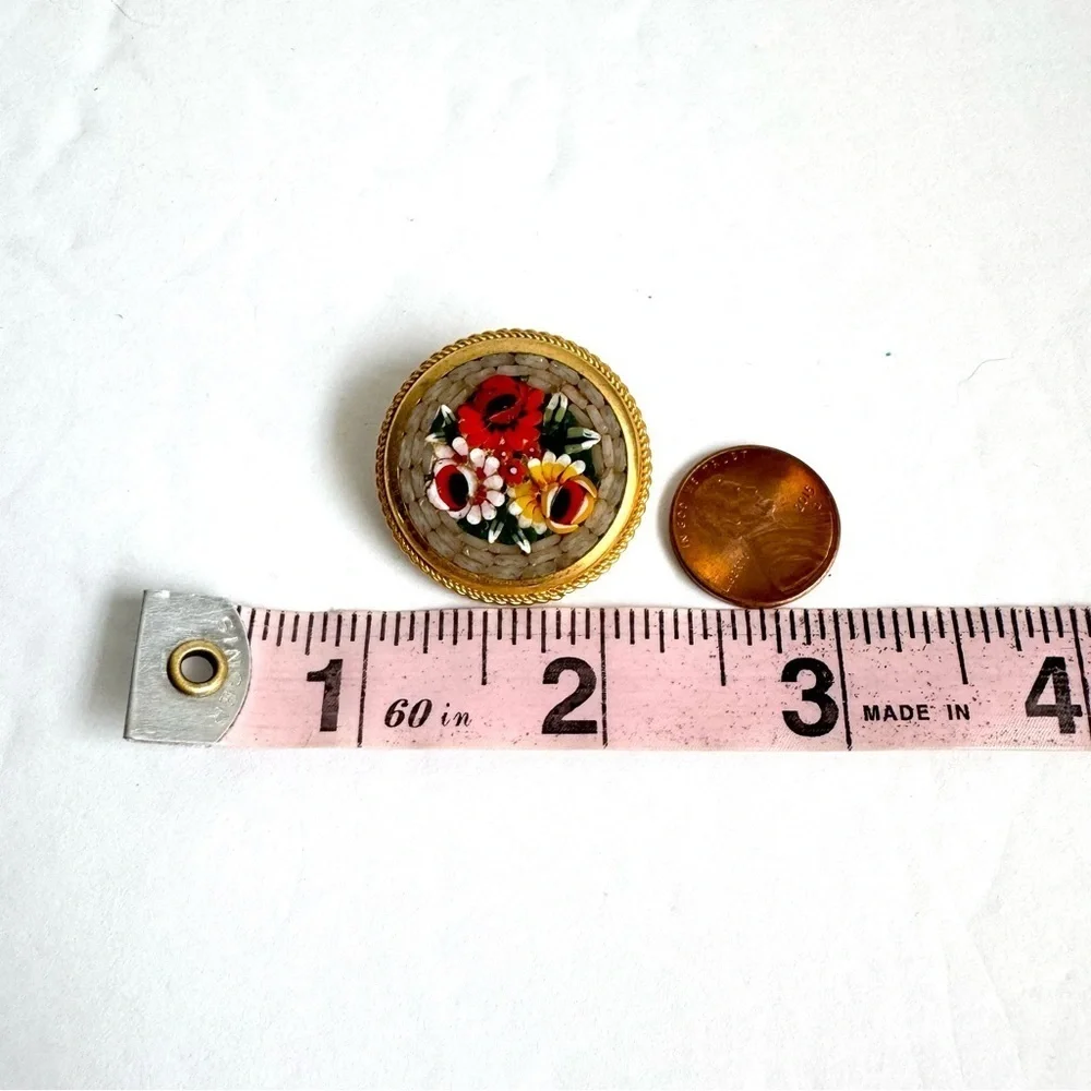 Vintage‎ Floral Mosaic Brooch Rose Floral Pin Signed Italy Italian Florentine